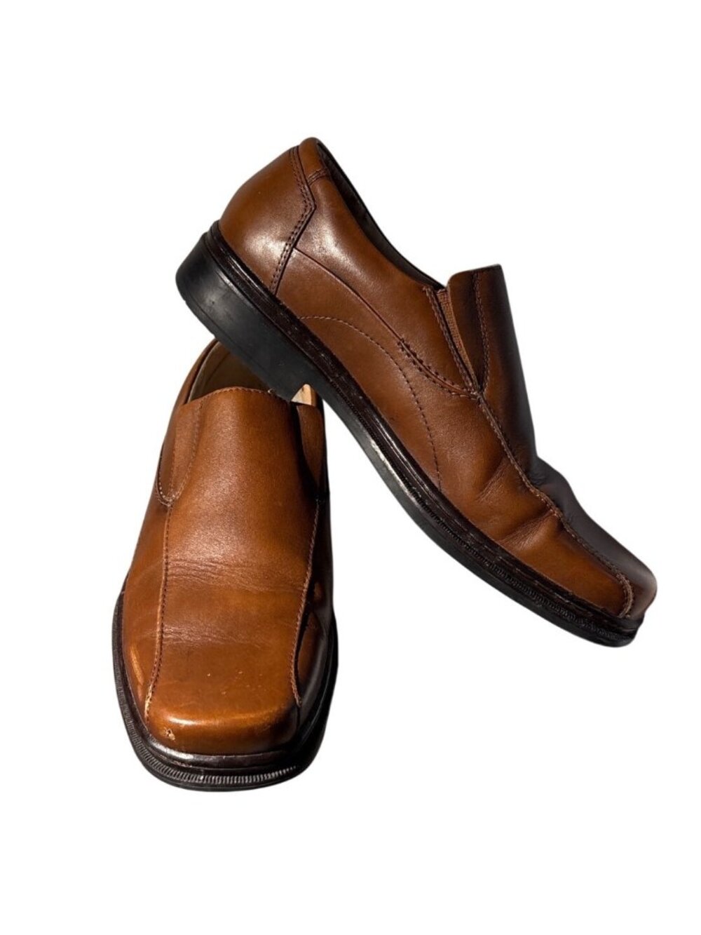 Bostonian Dress Shoes Mens Size 10W Brown Leather Slip On Square Toe READ